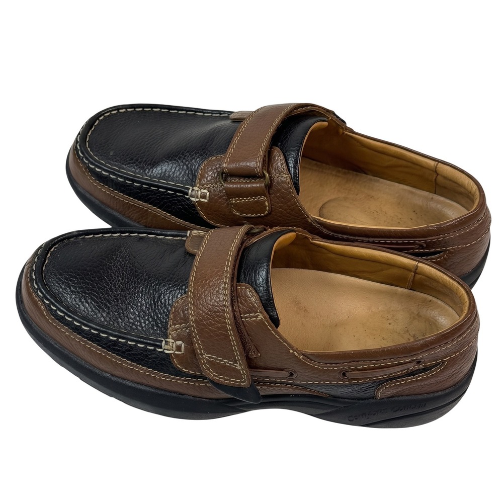 Dr. Comfort Mike Mens 11W Black Brown Leather Boat Shoes Hook Loop Strap 8660